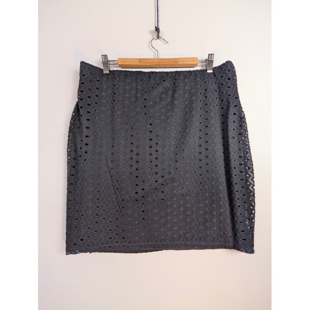 Alfani Eyelet Lace Pencil Skirt Womens 16 Black Pull-On Short